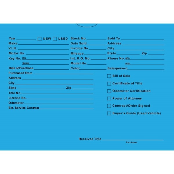 Car Dealer Depot Vhicl Deal Envelopes (Deal Jackets) Printed, 9" X 12", Dsa-546: Teal Pk 5120-100 - main